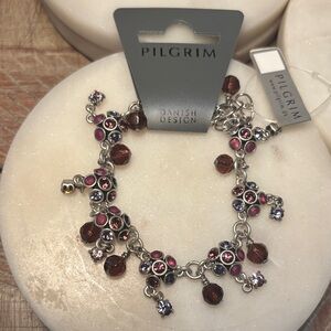 (#30) Pilgrim Silver Bracelet with Brown and Pink Accents